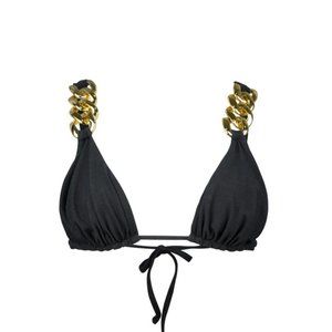 SAME LOS ANGELES GOLD CHAIN TRIANGLE (FAUX BLACK SUEDE) BIKINI TOP